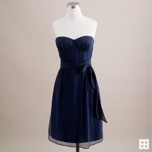 J Crew Navy Slik Chiffon Strapless Cyndee Dress